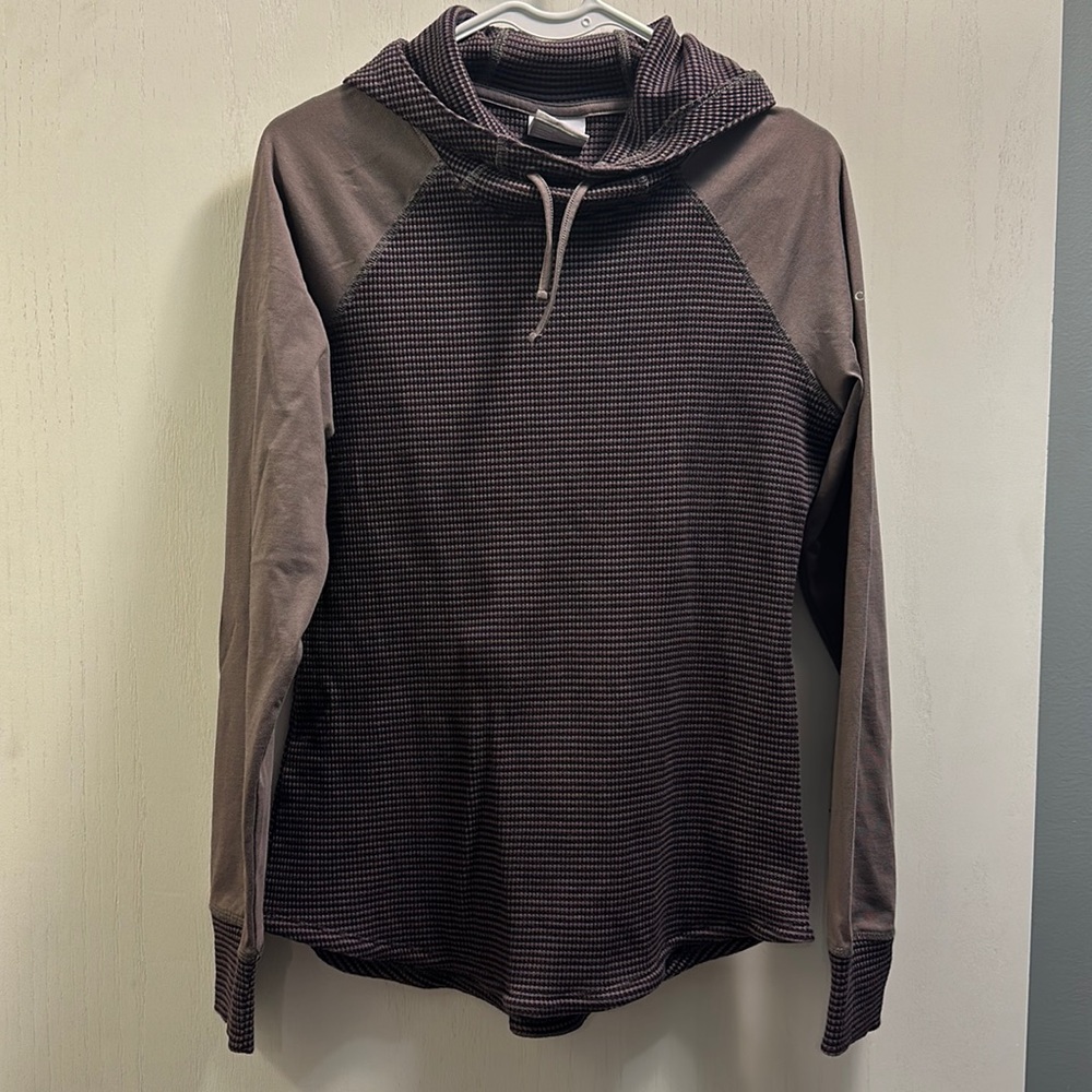Columbia Hoodie Raglan Long Sleeve Drawstring Quilted Color Block Purple SZ LRG